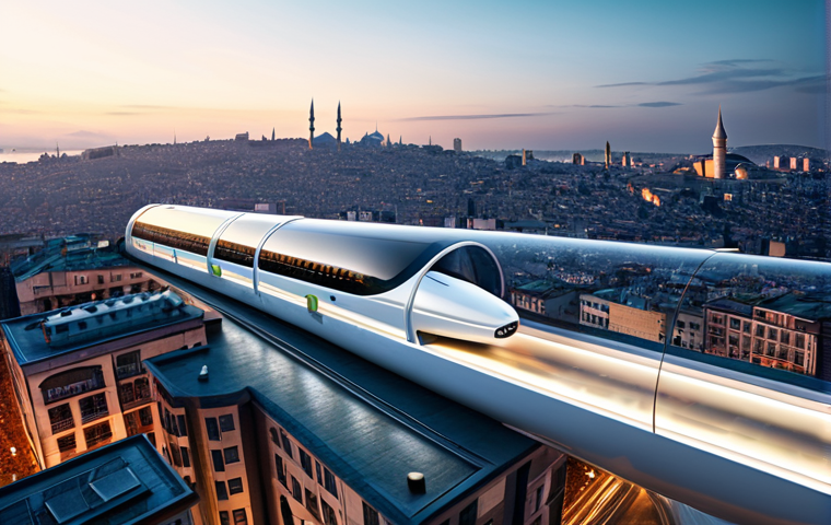 A sleek, futuristic Hyperloop capsule, glossy and aerodynamic, is depicted traveling at incredibly high speed through a transparent vacuum tube. The tube offers a panoramic view of a modernized Istanbul cityscape at dusk, showcasing luminous, eco-friendly skyscrapers and innovative green infrastructure seamlessly integrated into the urban fabric. The interior of the capsule subtly reveals a few passengers, fully clothed in professional, modest attire, observing the magnificent view with calm expressions. The image is captured with professional photography, featuring high-tech, cinematic lighting and an ultra-detailed finish in 8K resolution.
* **Safety & Quality Modifiers:** safe for work, appropriate content, fully clothed, family-friendly, perfect anatomy, correct proportions, natural pose, well-formed hands, proper finger count.